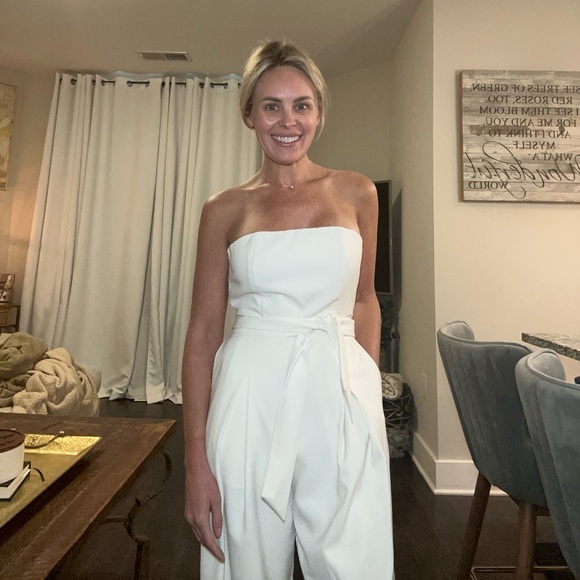 NBD Strapless White Jump Suit with Pockets - Picture 2 of 10